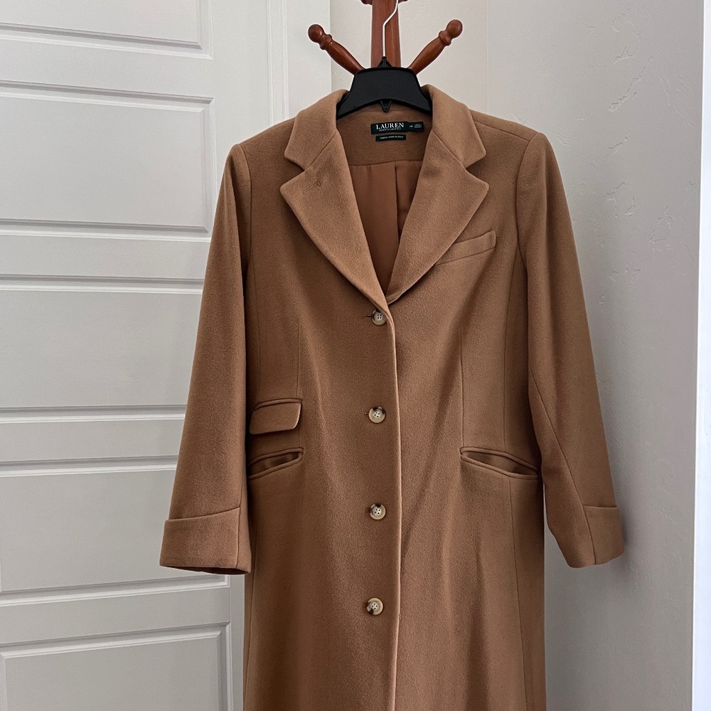 Lauren Ralph Lauren Wool Blend A-Line Maxi Single-Breasted Trench Coat
